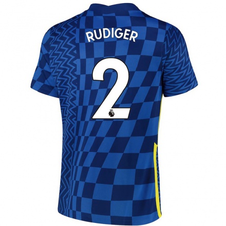 Niño Fútbol Camiseta Antonio Rudiger #2 Azul Oscuro 1ª Equipación 2021/22 Camisa Chile