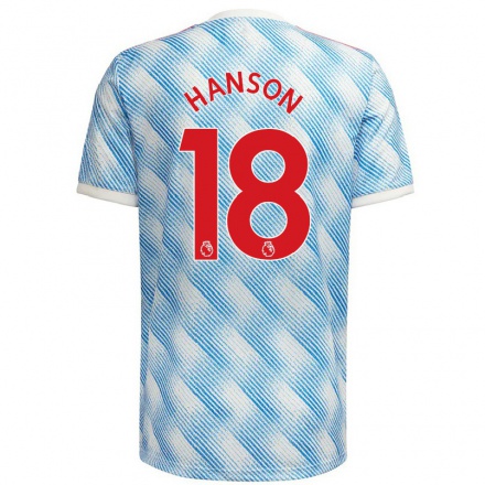 Niño Fútbol Camiseta Kirsty Hanson #18 Azul Blanco 2ª Equipación 2021/22 Camisa Chile