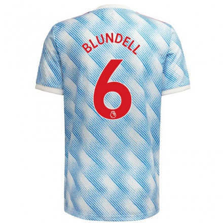 Niño Fútbol Camiseta Hannah Blundell #6 Azul Blanco 2ª Equipación 2021/22 Camisa Chile