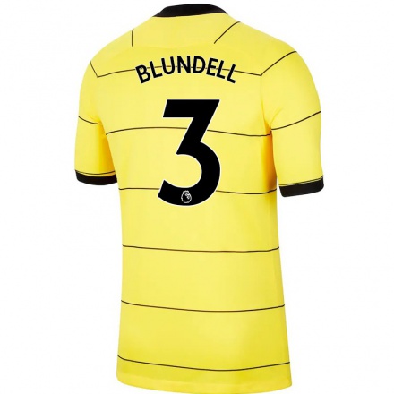 Niño Fútbol Camiseta Hannah Blundell #3 Amarillo 2ª Equipación 2021/22 Camisa Chile
