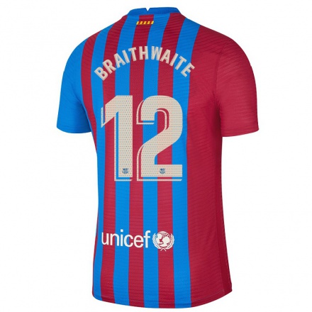 Niño Fútbol Camiseta Martin Braithwaite #12 Azul Granate 1ª Equipación 2021/22 Camisa Chile