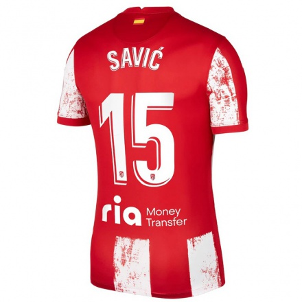 Niño Fútbol Camiseta Stefan Savic #15 Rojo Blanco 1ª Equipación 2021/22 Camisa Chile