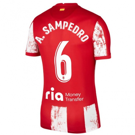 Niño Fútbol Camiseta Amanda Sampedro #6 Rojo Blanco 1ª Equipación 2021/22 Camisa Chile