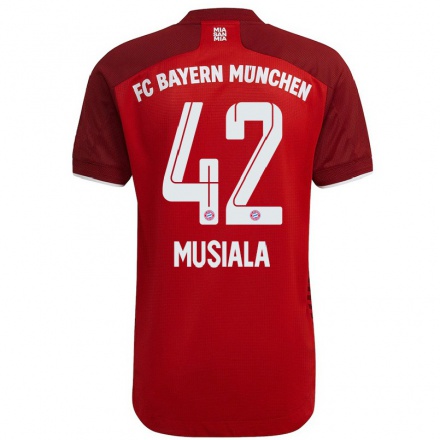 Niño Fútbol Camiseta Jamal Musiala #42 Rojo Oscuro 1ª Equipación 2021/22 Camisa Chile