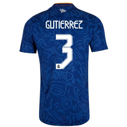 Niño Fútbol Camiseta Miguel Gutierrez #3 Azul Oscuro 2ª Equipación 2021/22 Camisa Chile