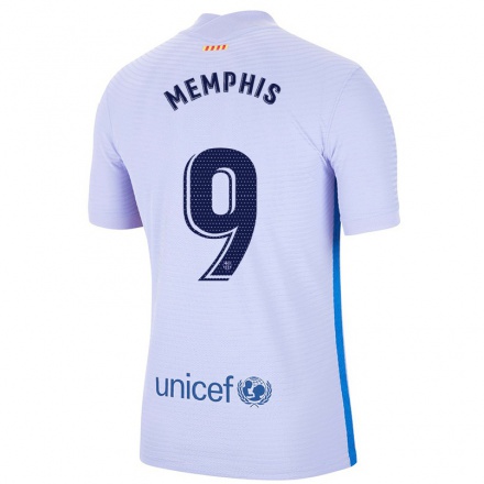Niño Fútbol Camiseta Memphis Depay #9 Violeta Claro 2ª Equipación 2021/22 Camisa Chile