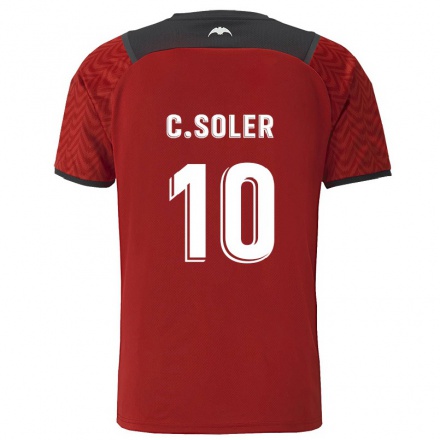 Niño Fútbol Camiseta Carlos Soler #10 Rojo Oscuro 2ª Equipación 2021/22 Camisa Chile