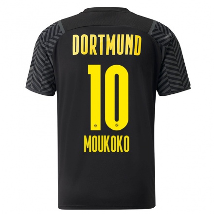 Niño Fútbol Camiseta Youssoufa Moukoko #10 Gris Negro 2ª Equipación 2021/22 Camisa Chile