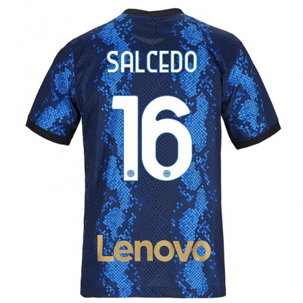 Niño Fútbol Camiseta Eddie Salcedo #16 Azul Oscuro 1ª Equipación 2021/22 Camisa Chile
