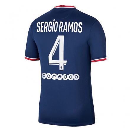 Niño Fútbol Camiseta Sergio Ramos #4 Azul Oscuro 1ª Equipación 2021/22 Camisa Chile