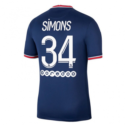 Niño Fútbol Camiseta Xavi Simons #34 Azul Oscuro 1ª Equipación 2021/22 Camisa Chile