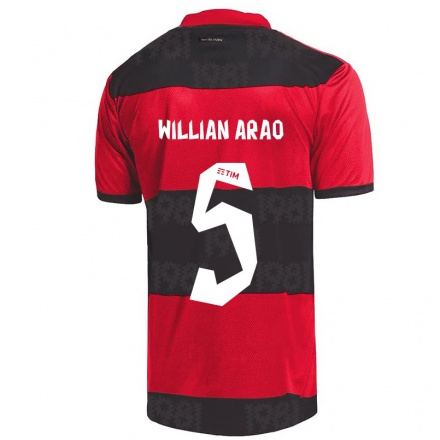 Niño Fútbol Camiseta Willian Arao #5 Negro Rojo 1ª Equipación 2021/22 Camisa Chile