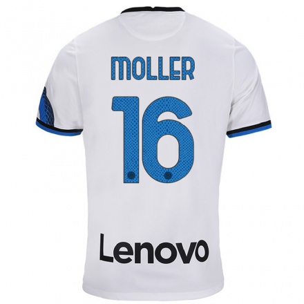 Niño Fútbol Camiseta Caroline Moller #16 Blanco Azul 2ª Equipación 2021/22 Camisa Chile