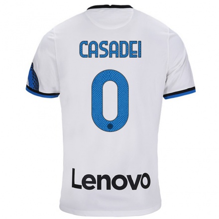 Niño Fútbol Camiseta Cesare Casadei #0 Blanco Azul 2ª Equipación 2021/22 Camisa Chile
