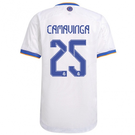 Niño Fútbol Camiseta Eduardo Camavinga #25 Blanco 1ª Equipación 2021/22 La Camisa Chile