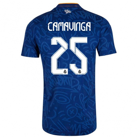 Niño Fútbol Camiseta Eduardo Camavinga #25 Azul Oscuro 2ª Equipación 2021/22 La Camisa Chile