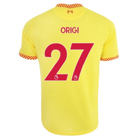 Niño Fútbol Camiseta Divock Origi #27 Amarillo 3ª Equipación 2021/22 La Camisa Chile