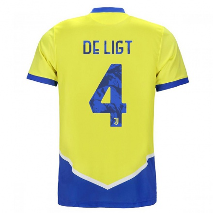 Niño Fútbol Camiseta Matthijs de Ligt #4 Azul Amarillo 3ª Equipación 2021/22 La Camisa Chile