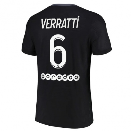 Niño Fútbol Camiseta Marco Verratti #6 Negro 3ª Equipación 2021/22 La Camisa Chile