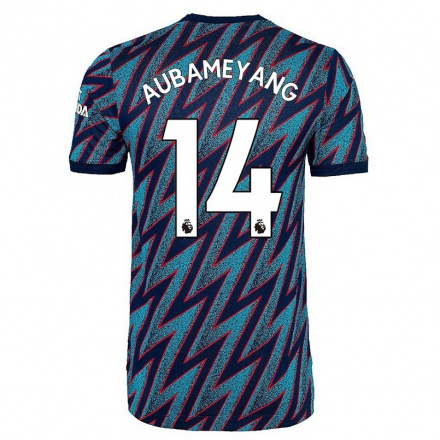 Niño Fútbol Camiseta Pierre-Emerick Aubameyang #14 Azul Negro 3ª Equipación 2021/22 La Camisa Chile