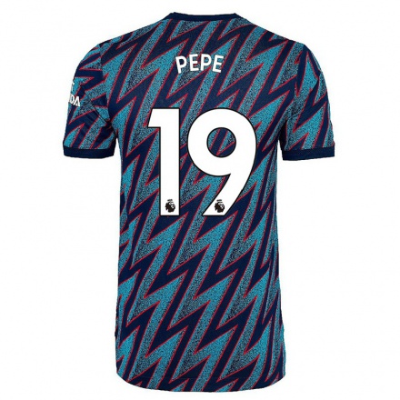 Niño Fútbol Camiseta Nicolas Pepe #19 Azul Negro 3ª Equipación 2021/22 La Camisa Chile