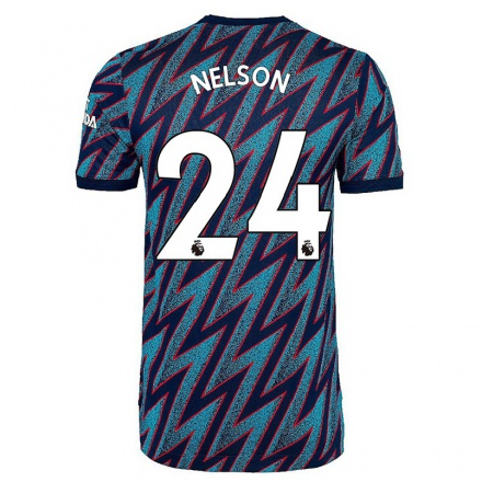 Niño Fútbol Camiseta Reiss Nelson #24 Azul Negro 3ª Equipación 2021/22 La Camisa Chile