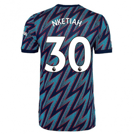 Niño Fútbol Camiseta Eddie Nketiah #30 Azul Negro 3ª Equipación 2021/22 La Camisa Chile