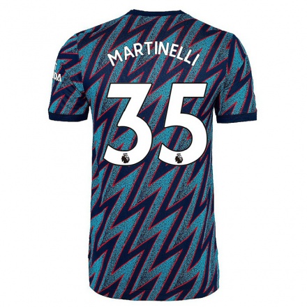 Niño Fútbol Camiseta Gabriel Martinelli #35 Azul Negro 3ª Equipación 2021/22 La Camisa Chile