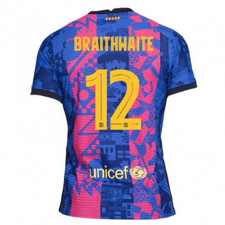 Niño Fútbol Camiseta Martin Braithwaite #12 Rosa Azul 3ª Equipación 2021/22 La Camisa Chile