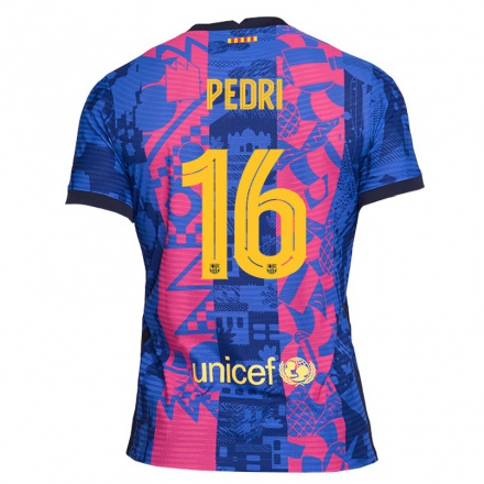 Niño Fútbol Camiseta Pedri #16 Rosa Azul 3ª Equipación 2021/22 La Camisa Chile
