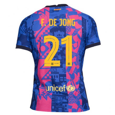 Niño Fútbol Camiseta Frenkie de Jong #21 Rosa Azul 3ª Equipación 2021/22 La Camisa Chile