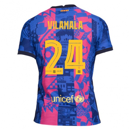 Niño Fútbol Camiseta Bruna Vilamala #24 Rosa Azul 3ª Equipación 2021/22 La Camisa Chile