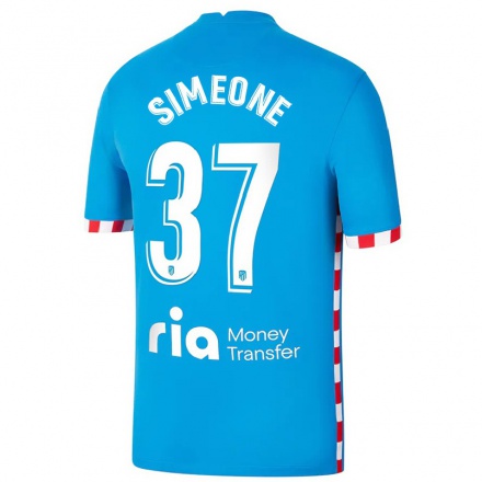 Niño Fútbol Camiseta Giuliano Simeone #37 Azul 3ª Equipación 2021/22 La Camisa Chile
