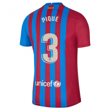Hombre Fútbol Camiseta Gerard Pique #3 Granate Azul 1ª Equipación 2021/22 La Camisa Chile