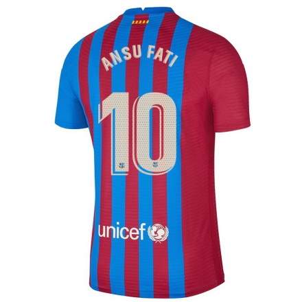 Hombre Fútbol Camiseta Ansu Fati #10 Granate Azul 1ª Equipación 2021/22 La Camisa Chile
