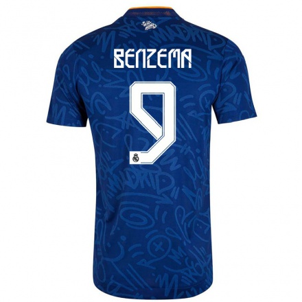 Hombre Fútbol Camiseta Karim Benzema #9 Azul Oscuro 2ª Equipación 2021/22 La Camisa Chile