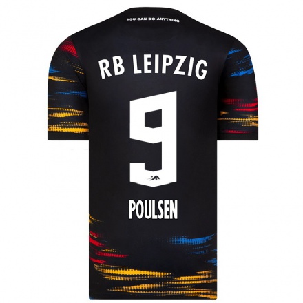 Hombre Fútbol Camiseta Yussuf Poulsen #9 Negro Amarillo 2ª Equipación 2021/22 La Camisa Chile