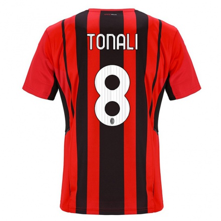 Hombre Fútbol Camiseta Sandro Tonali #8 Negro Rojo 1ª Equipación 2021/22 La Camisa Chile