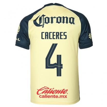 Hombre Fútbol Camiseta Sebastian Caceres #4 Amarillo 1ª Equipación 2021/22 La Camisa Chile