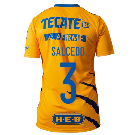Hombre Fútbol Camiseta Carlos Salcedo #3 Amarillo 1ª Equipación 2021/22 La Camisa Chile