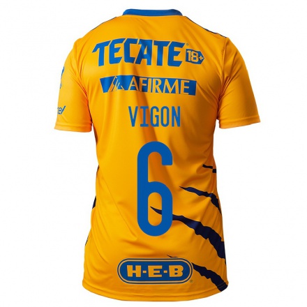 Hombre Fútbol Camiseta Juan Vigon #6 Amarillo 1ª Equipación 2021/22 La Camisa Chile