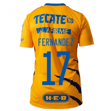 Hombre Fútbol Camiseta Leonardo Fernandez #17 Amarillo 1ª Equipación 2021/22 La Camisa Chile