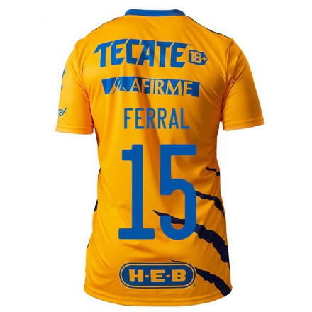 Hombre Fútbol Camiseta Cristina Ferral #15 Amarillo 1ª Equipación 2021/22 La Camisa Chile