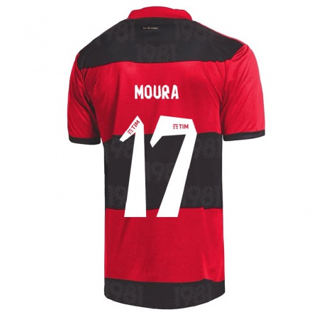 Hombre Fútbol Camiseta Hugo Moura #17 Negro Rojo 1ª Equipación 2021/22 La Camisa Chile