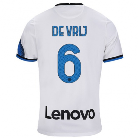 Hombre Fútbol Camiseta Stefan De Vrij #6 Blanco Azul 2ª Equipación 2021/22 La Camisa Chile