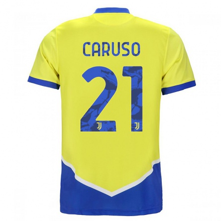 Hombre Fútbol Camiseta Arianna Caruso #21 Azul Amarillo 3ª Equipación 2021/22 La Camisa Chile