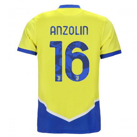 Hombre Fútbol Camiseta Matteo Anzolin #16 Azul Amarillo 3ª Equipación 2021/22 La Camisa Chile