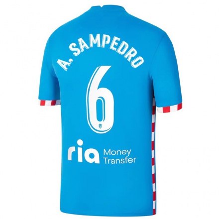 Hombre Fútbol Camiseta Amanda Sampedro #6 Azul 3ª Equipación 2021/22 La Camisa Chile