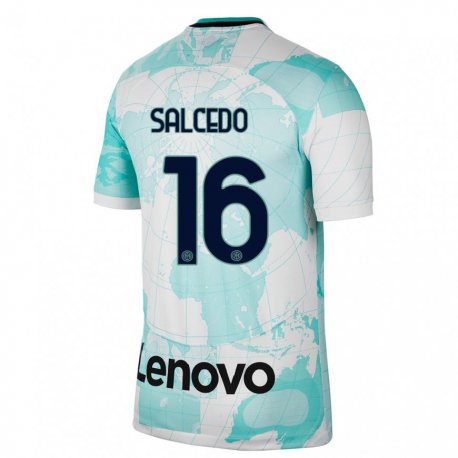 Kandiny Niño Camiseta Eddie Salcedo #16 Verde Claro Blanco Equipación Tercera 2022/23 La Camisa Chile