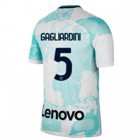 Kandiny Niño Camiseta Roberto Gagliardini #5 Verde Claro Blanco Equipación Tercera 2022/23 La Camisa Chile